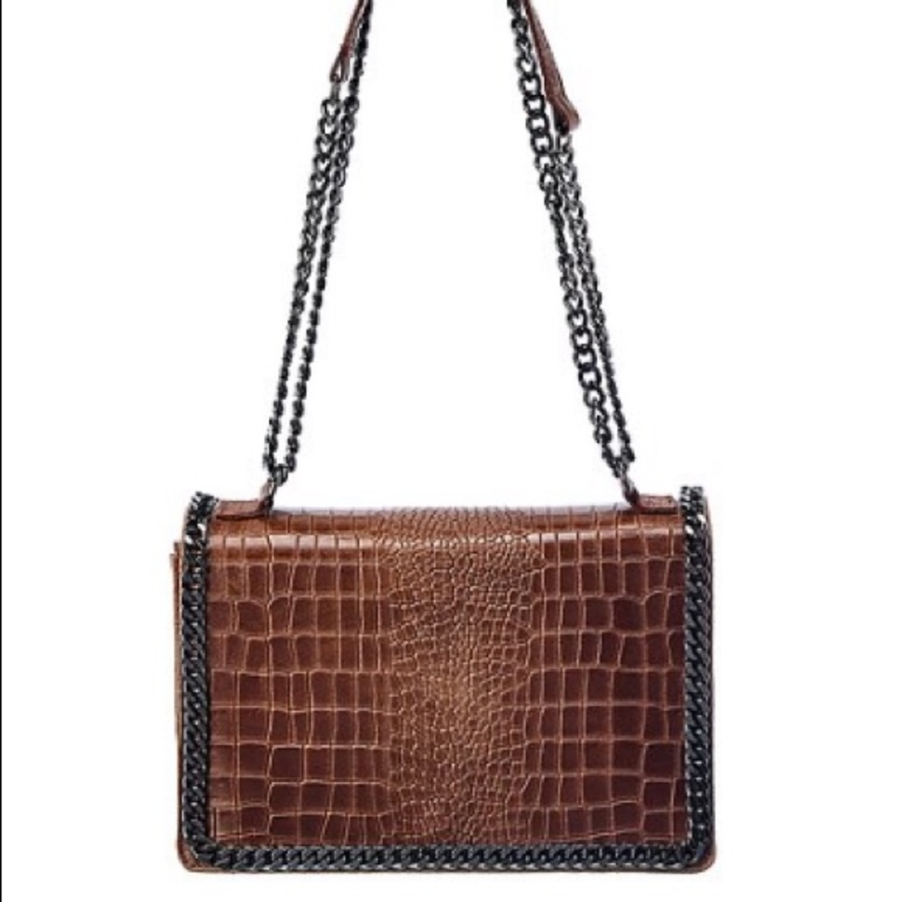 NWT Genuine Italian Leather Croc- Embossed Leather Shoulder Bag